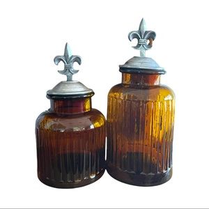 Amber Canisters fleur-de-lis top